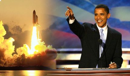 أوباما والمكوك الفضائي. الصورة: الكون اليوم