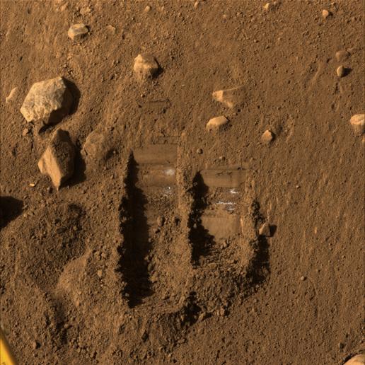أول عملية تنقيب قامت بها فينيكس على المريخ، يونيو 2008