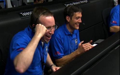 The control room of the Phoenix spacecraft at the moment of receiving the signals about the successful landing on Mars