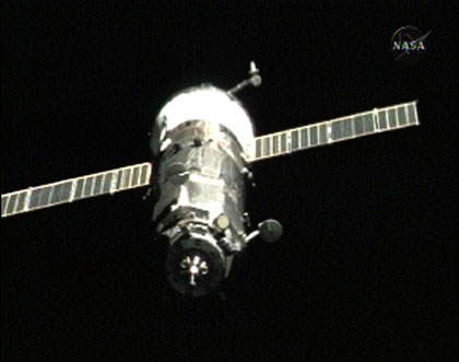 The Progress 29 spacecraft during its approach to the space station, May 17, 2008