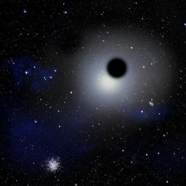 חורים שחורים נוכלים. למטה משמאל - צביר כוכבים העשוי להתלוות לחורים שחורים כאלה, לפי דברי פרו'פ אבי לייב מהמכון לאסטרופיסיקה של הארווארד סמיתסוניאן