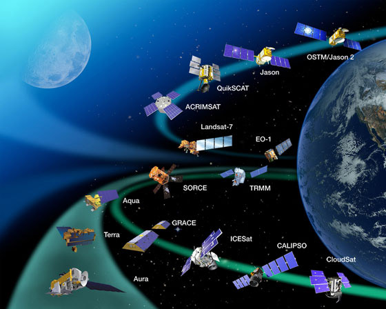 Pictured 40 years after Apollo, a fleet of satellites orbits the Earth, monitoring and exploring our home planet. Photo: NASA