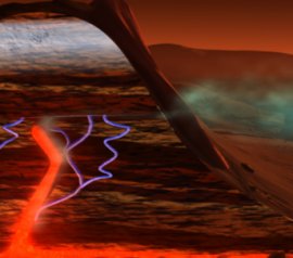 בתמונה: תפיסת אמן של מקור גיאולוגי אפשרי למתאן במאדים: מים תת קרקעיים, דו תחמוצת הפחמן והחום הפנימי של כוכב הלכת משתלבים ויוצרים את הגז