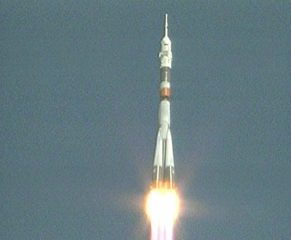 The Soyuz TMA-16 spacecraft during launch from the Baikonur Space Center in Kazakhstan