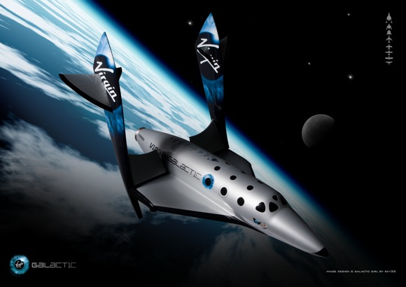 החללית ספייסשיפ 2, כפי שהוצגה בינואר 2008. צילום: וירג'ין גלקטיק