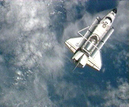 The shuttle Endeavor as photographed on Friday from inside the International Space Station, shortly after it left the station.