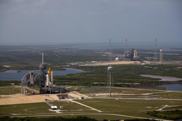 Shuttles launched Atlantis and Endeavor on launch pads 39A and 39B at the Kennedy Space Center in Florida. This is the last time this happens. Photo: NASA