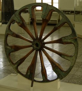 A wheel with spokes from the second millennium BC. The wheel is displayed in the National Museum of Iran (from Wikipedia)