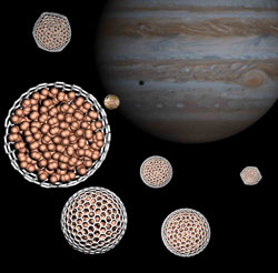 Carbon nanospheres are capable of holding hydrogen at pressures comparable to those at the center of Jupiter