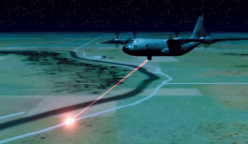 An advanced tactical laser fired from an aircraft. Photography: John MacNeill