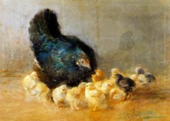 בנימינו פרלאגראסו - תרנגולת ואפרוחים. ציור מהמאה ה-19 של צייר שמת ב-1902 ולפיכך הוא נחלת הכלל. מתוך ויקימדיה