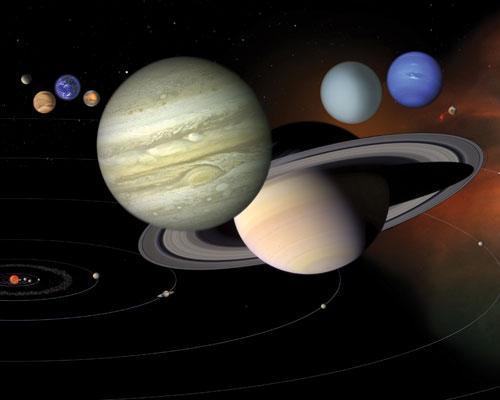 מערכת השמש - כוכבי הלכת מוצגים לפי גודלם היחסי. איור נאס"א
