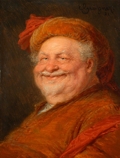 ابتسامة في لوحة لإدوارد فون جروتزنر (1846-1925) من ويكيبيديا