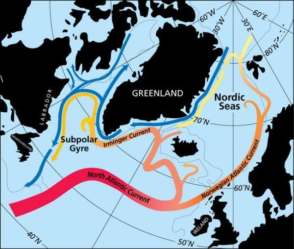 מפת הזרמים סביב גרינלנד