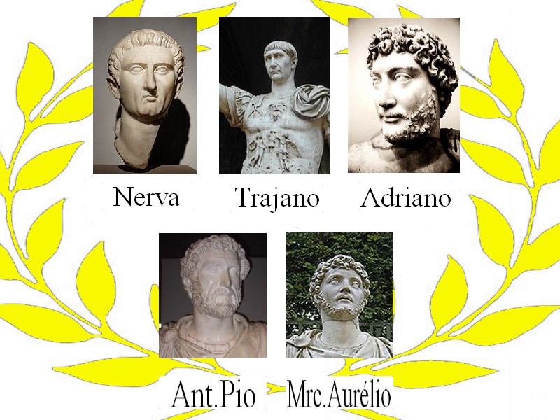 חמשת הקיסרים הנאורים - טריאנוס באמצע השורה העליונה