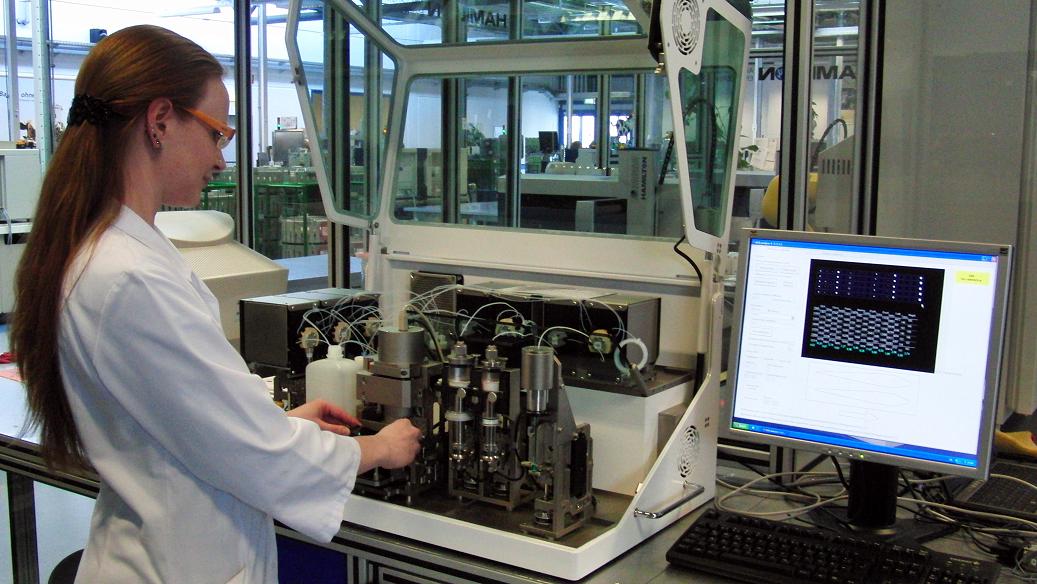 A mini laboratory for detecting antibiotic residues in milk, in a dairy in Germany. Photo: Munich University of Technology
