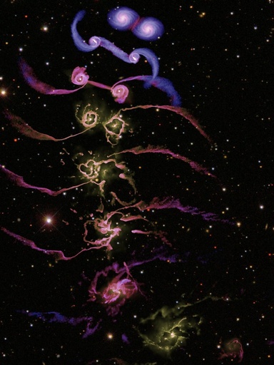Galaxies collide, step by step. Image: NASA