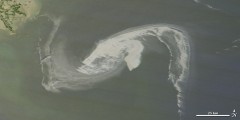 הכתם המתפשט במפרץ מקסיקו כפי שצולם ע"י הלווין אקווה של נאס"א ב-29 באפריל 2010