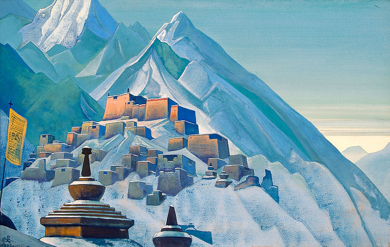 A Tibetan village in the Himalayas. Painting: Nicholas Roerich