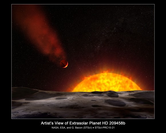 כוכב הלכת HD 209458b מאבד את האטמוספירה שלו לחלל. איור: המרכז המדעי של טלסקופ החלל