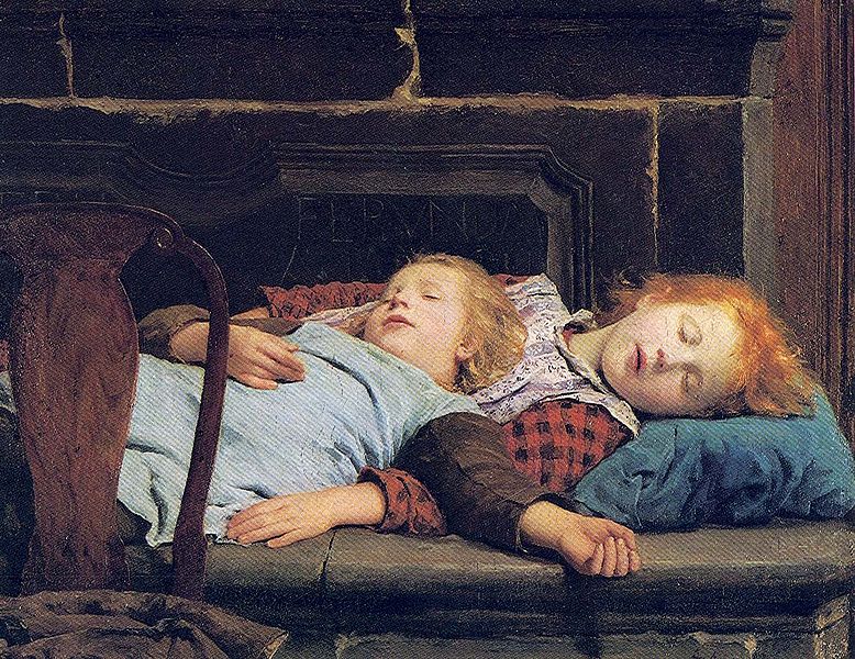 על הקמין", ציור מאת Albert Anker משנת 1895