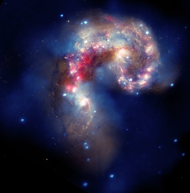 גלקסיות האנטנה: שילוב תמונות של טלסקופי החלל האבל, שפיצר וצ'אנדרה, אוגוסט 2010. צילום: נאס"א