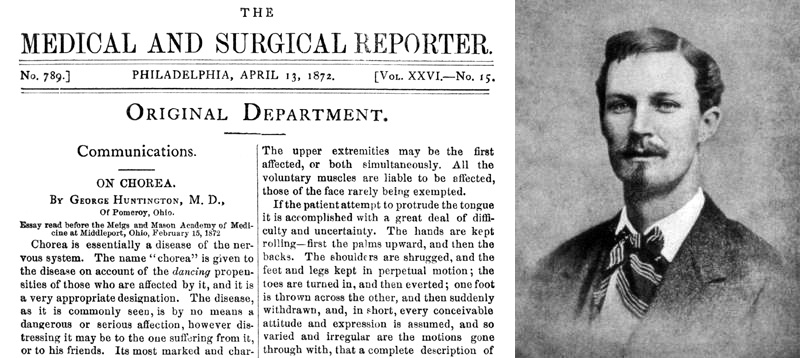 הדף הפותח של הפרסום הראשון בו מתאר האנטינגטון את המחלה הנקראת על שמו