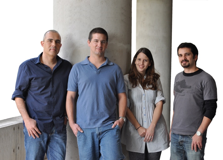 From the right: Hazi Steinberg, Sharon Harmati, Dr. Eran Hornstein and Dr. Alon Chen. the right balance. Photo: Weizmann Institute