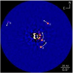 מערכת השמש hr8799 - ארבעה כוכבי לכת ענקיים ושתי חגורות אסטרואידים
