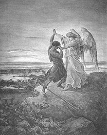 יעקב נאבק עם המלאך. ציור: גוסטב דורה