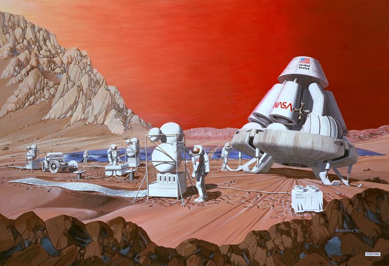 איור של משלחת אנושית על מאדים. קרדיט: נאס"א