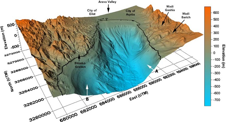 הדמיה תלת מימדית של קרקעית צפון מפרץ אילת והסביבה ההררית