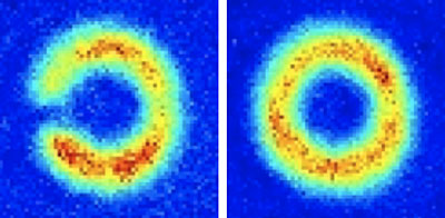 מעגל חשמלי בגודל של אטום כשהשער פתוח (משמאל) וסגור (מימין). איור: NIST