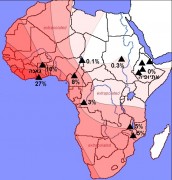 מפת תדירות ההומוזיגוטים למוטציות בגן APOL1 באפריקה. באתיופיה (וכן גם באוכלוסיות מחוץ לאפריקה) תדירות ההומוזיגוטים היא אפסית, ואילו במערב אפריקה התדירות גבוהה. יש לציין, כי במערב אפריקה שיעור הנשאים של אלל מוטנטי אחד לפחות (הומוזיגוטים והטרוזיגוטים) הוא מעל 70%