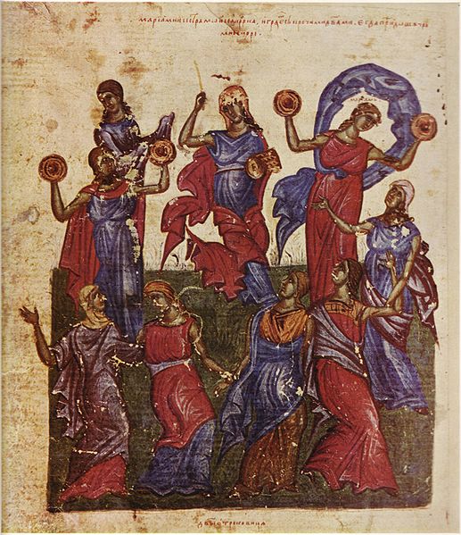 מרים ונשים נוספות מבני ישראל רוקדות בעת חציית ים סוף. טומיץ' פסאלטר, 1360-63
