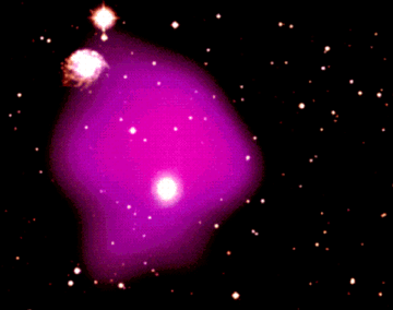 חומר אפל: צילום של צביר גלקסיות באור הנראה, ובשילוב תצלום בקרינת X