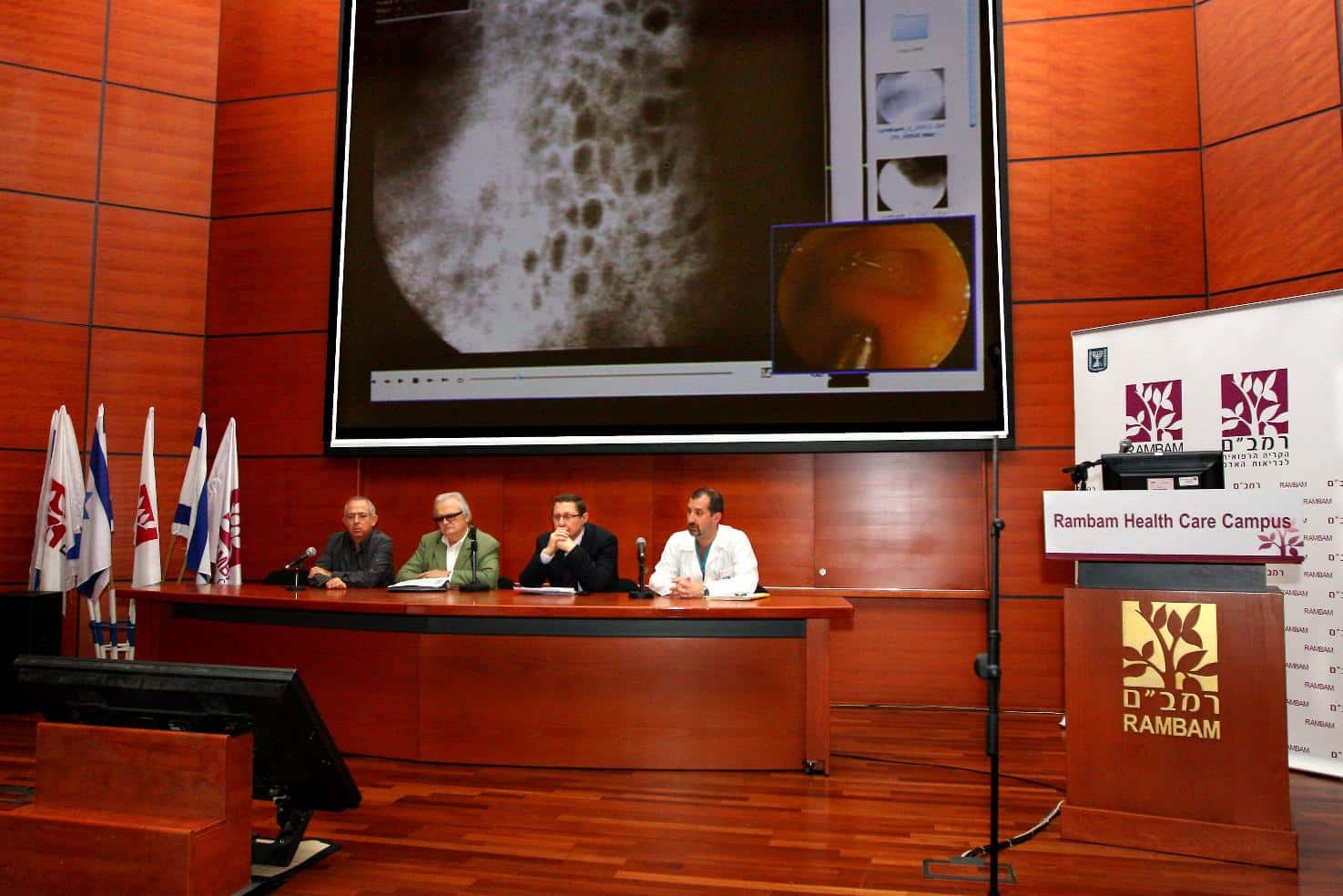 Photo of endoscopic surgery with a tiny camera at a conference held in Rambam, April 2011