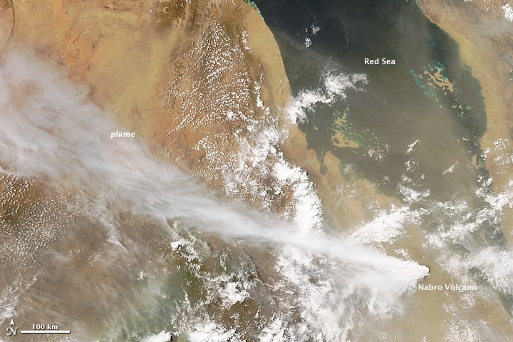 The erupting Navarro volcano in Eritrea as imaged in medium resolution by NASA's Aqua satellite on June 13, 2011