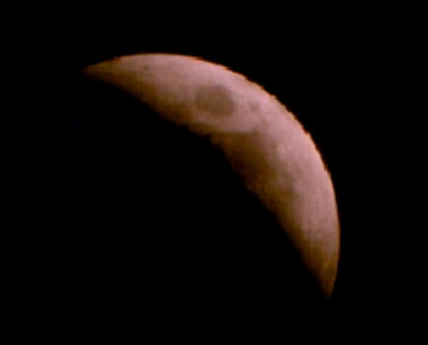הירח הלוקה, דקות אחדות לפני שיא הליקוי, ב-11 בלילה, 15 ביוני 2011. צילום: מתוך אתר מצפה הכוכבים ברקת במכבים-רעות