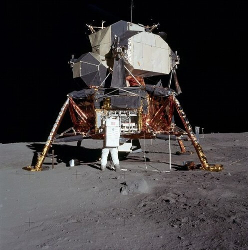 Buzz Aldrin on the background of the lunar lander - Apollo 11, July 1969