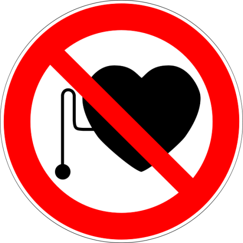 A sign prohibiting entry to those with a pacemaker