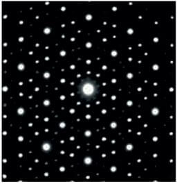 איור 1. דפוס ההתאבכות של דניאל שכטמן היה בעל ציר סימטריה מסדר 10: סיבוב התמונה בעשירית מעגל שלם (36 מעלות) הוביל לקבלת אותו הדפוס.