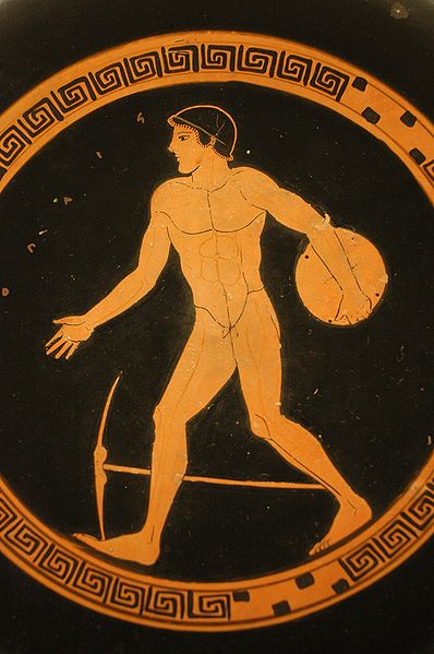 The discus thrower from ancient Greece, as it appears on an item in the Louvre Museum in Paris