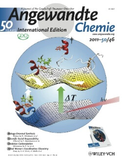 שער כתב העת Angewandte Chemie ועליו מודגמת השיטה לצפיה בקיפול חלבונים בזמן אמת