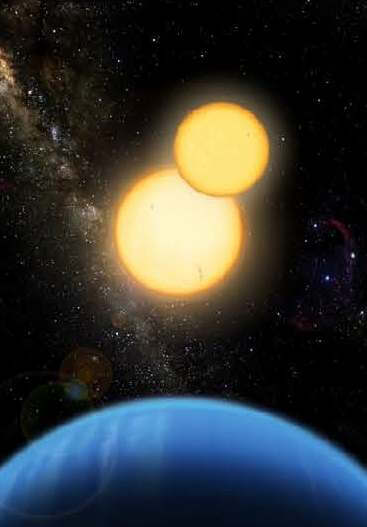 כוכב לכת המקיף שמש כפולה להמחשה באדיבות: Lynette Cook, Lior Taylor, Mark Garlick מאוניברסיטת סאן דייגו.