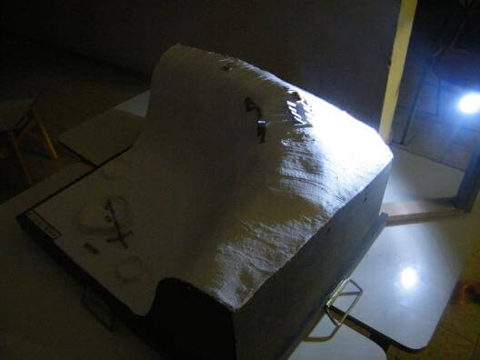 A model of lighted and dark areas near the south pole of the moon built by schoolgirls in Gush Etzion and won first place in the Ilan Ramon competition for schools, 2012
