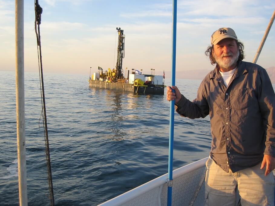 Dr. Mordechai Stein from the Earth Research Institute at the Hebrew University while drilling in the Dead Sea
