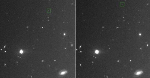 The image shows one of Jupiter's new moons, S/2011 J2. This object is pale and has insufficient visual information, but it was discovered using the Magellan Optical Telescope on September 27, 2011. The moons motion can be seen during the 40 minutes between the two exposures while the stars and galaxies Unpleasant background. Jupiter is about half a degree from the bottom of the picture. Photo: Scott Shepherd