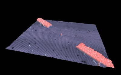 הדגמה תלת ממדית של טרנזיסטור על אטום בודד. אטום הזרחן הבודד ימוקם בדיוק במרכז. צילום: אוניברסיטת ניו סאות' וולס אוסטרליה