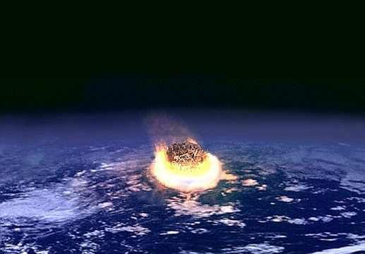 הדמיה של פגיעת אסטרואיד ענק בקוטר 10 קילומטר בכדור הארץ. איור: נאס"א